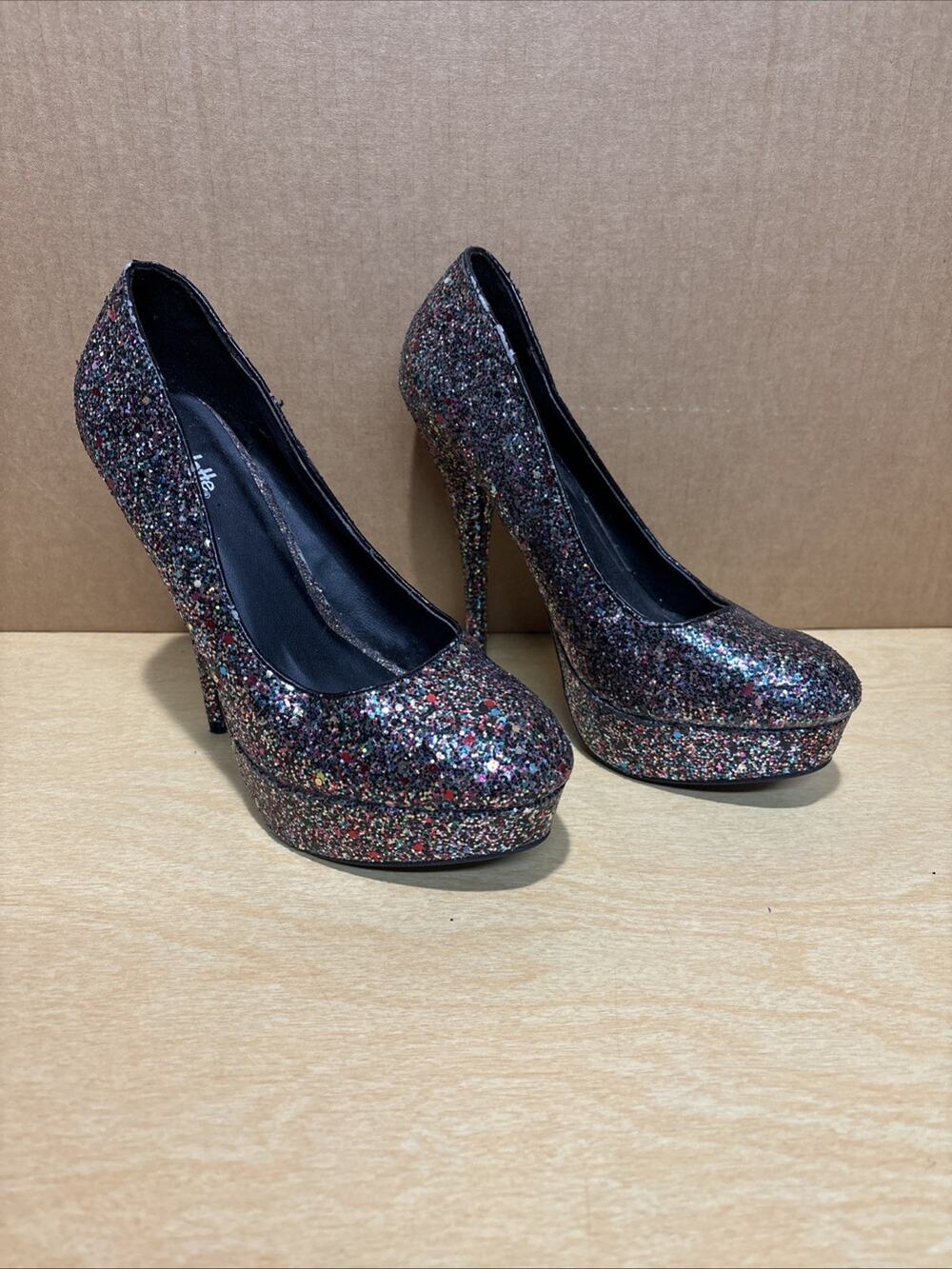 Charlotte Russe Y2K Holographic Multi Color Glitter Platform Pumps Heels Sz 8